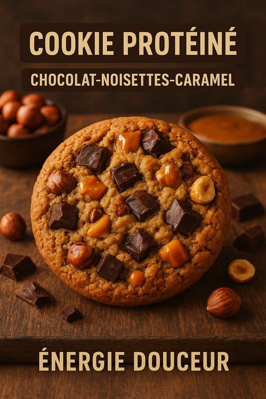 Cookie proteiné-chocolat-noisettes-caramel-Énergie Douceur